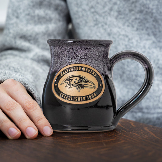 Baltimore Ravens 14-oz Two-Tone Tall Belly Mug, Handmade Large Ceramic Coffee Mug With Team Logo, Premium Deneen Pottery Made in USA
