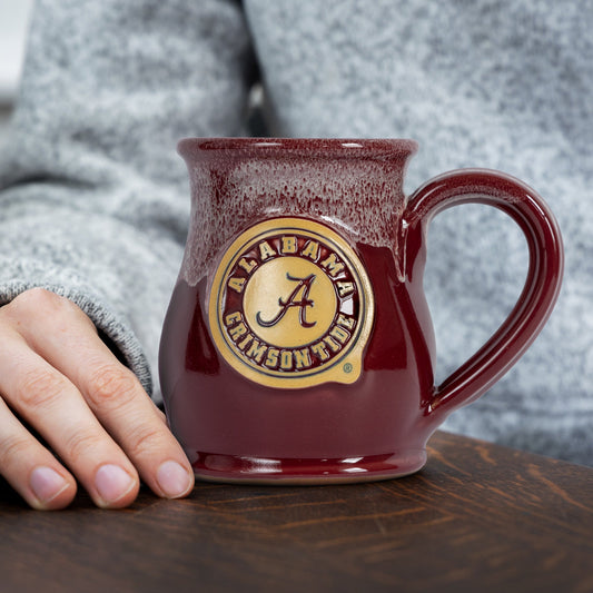 Alabama Crimson Tide 14-oz Two-Tone Tall Belly Mug, Handmade Large Ceramic Coffee Mug With Team Logo, Premium Deneen Pottery Made in USA