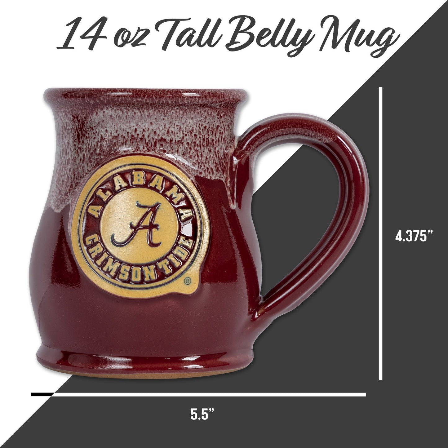 Alabama Crimson Tide 14-oz Two-Tone Tall Belly Mug, Handmade Large Ceramic Coffee Mug With Team Logo, Premium Deneen Pottery Made in USA