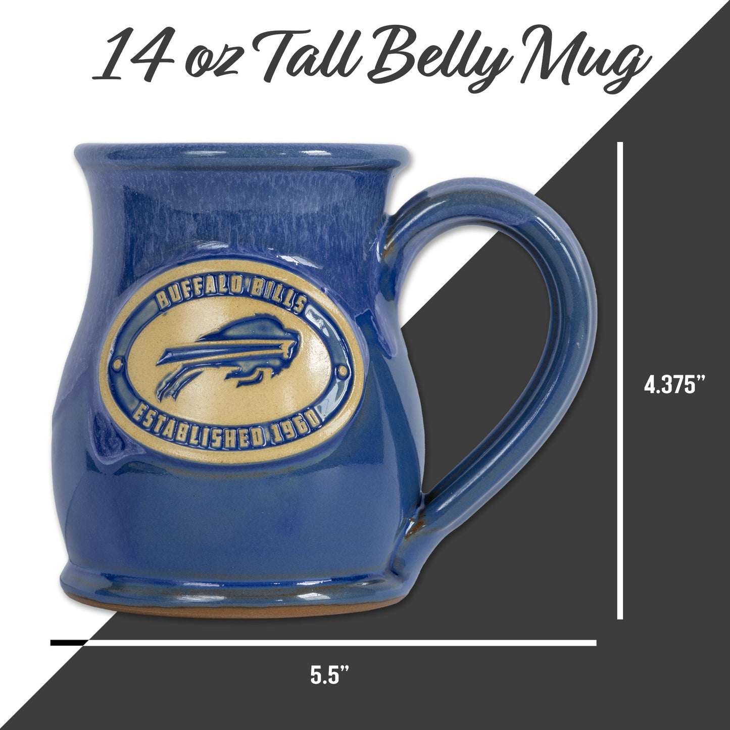 Buffalo Bills 14-oz Two-Tone Tall Belly Mug, Handmade Large Ceramic Coffee Mug With Team Logo, Premium Deneen Pottery Made in USA