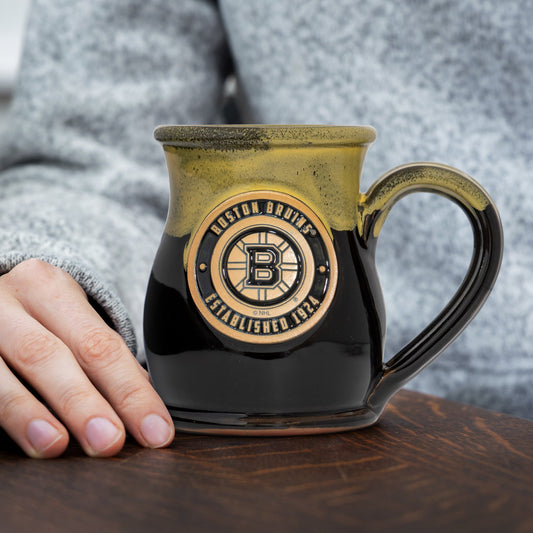 Boston Bruins 14-oz Two-Tone Tall Belly Mug, Handmade Large Ceramic Coffee Mug With Team Logo, Premium Deneen Pottery Made in USA