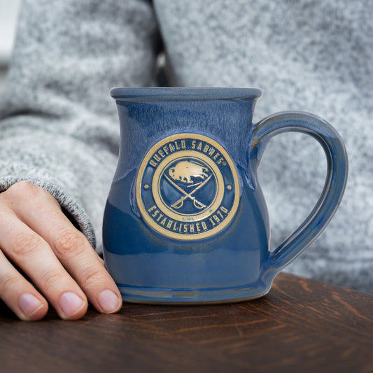 Buffalo Sabres 14-oz Two-Tone Tall Belly Mug, Handmade Large Ceramic Coffee Mug With Team Logo, Premium Deneen Pottery Made in USA