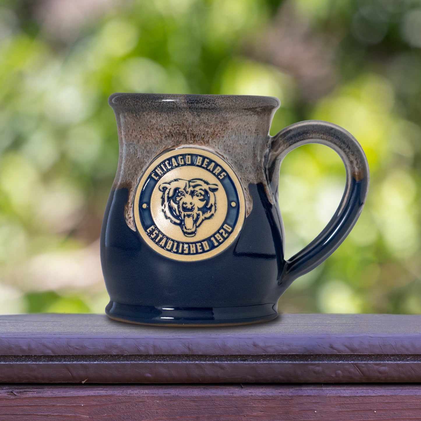 Chicago Bears 14-oz Two-Tone Tall Belly Mug, Handmade Large Ceramic Coffee Mug With Team Logo, Premium Deneen Pottery Made in USA