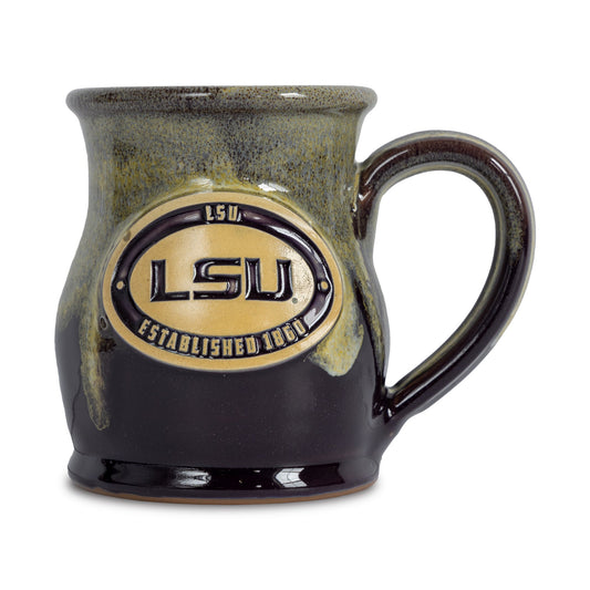 LSU Tigers 14-oz Two-Tone Tall Belly Mug, Handmade Large Ceramic Coffee Mug With Team Logo, Premium Deneen Pottery Made in USA