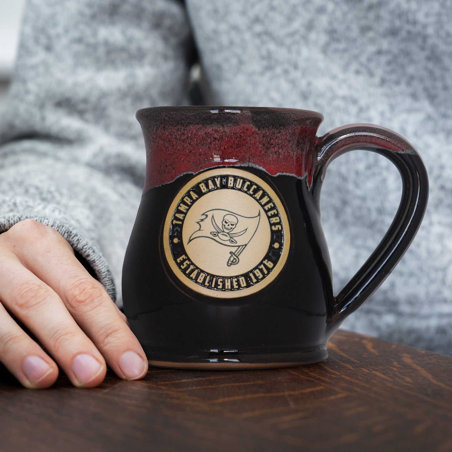 Tampa Bay Buccaneers 14-oz Two-Tone Tall Belly Mug, Handmade Large Ceramic Coffee Mug With Team Logo, Premium Deneen Pottery Made in USA