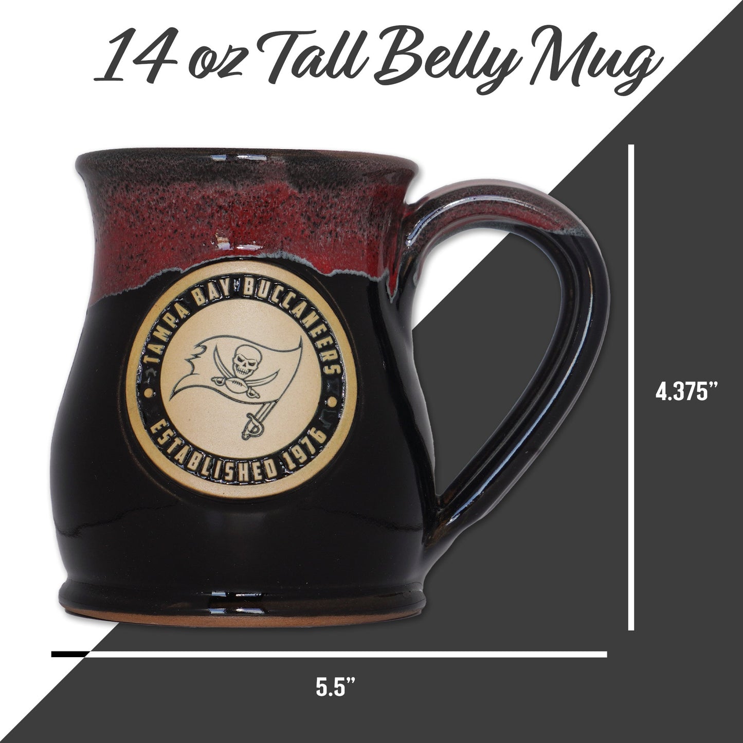 Tampa Bay Buccaneers 14-oz Two-Tone Tall Belly Mug, Handmade Large Ceramic Coffee Mug With Team Logo, Premium Deneen Pottery Made in USA