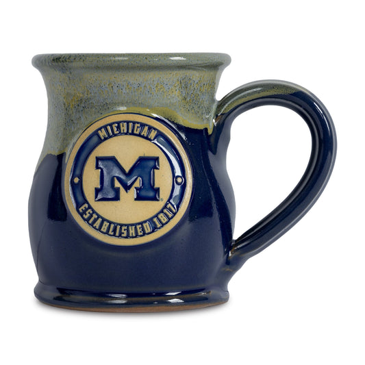 Michigan Wolverines 14-oz Two-Tone Tall Belly Mug, Handmade Large Ceramic Coffee Mug With Team Logo, Premium Deneen Pottery Made in USA