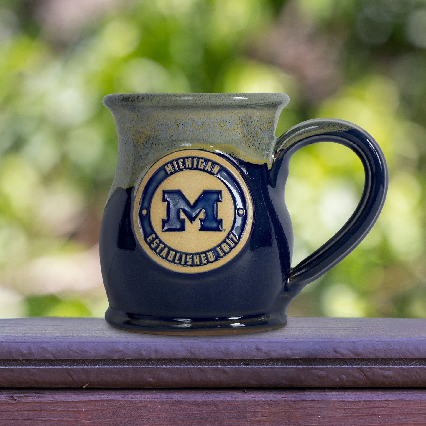 Michigan Wolverines 14-oz Two-Tone Tall Belly Mug, Handmade Large Ceramic Coffee Mug With Team Logo, Premium Deneen Pottery Made in USA