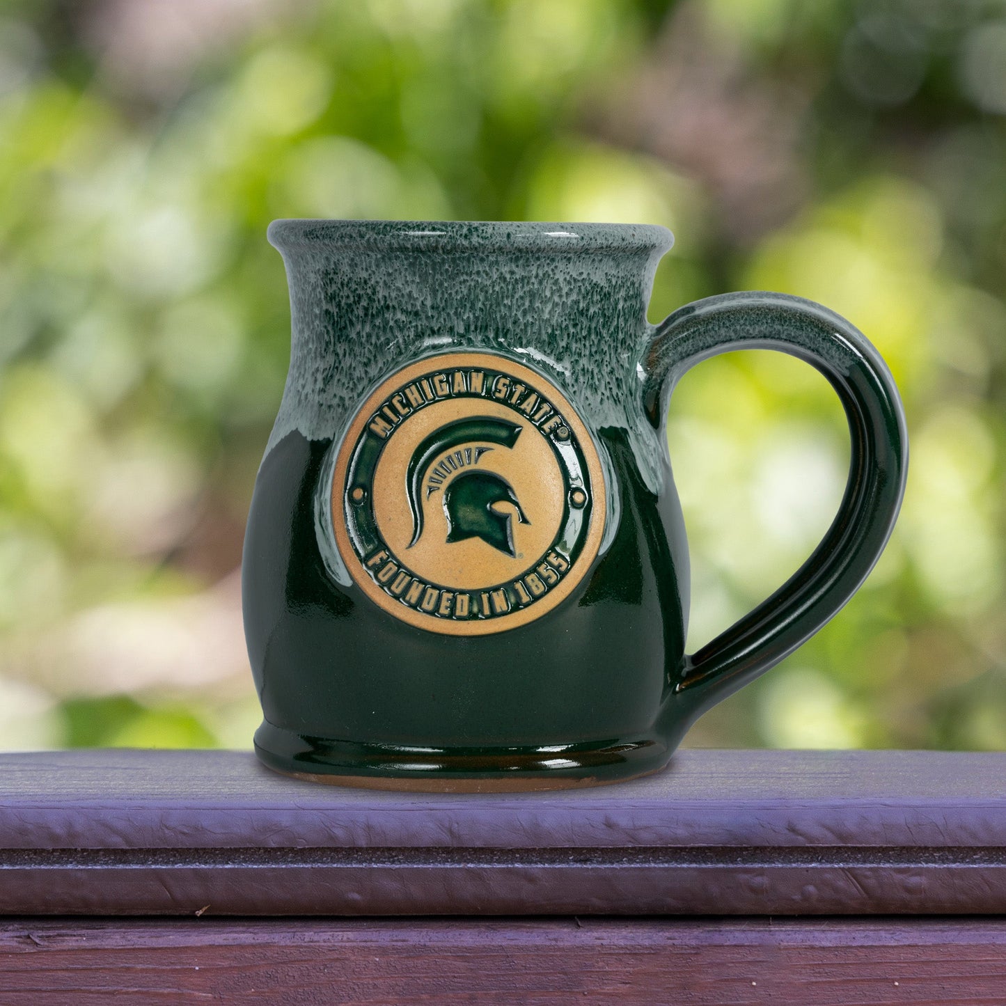 Michigan State Spartans 14-oz Two-Tone Tall Belly Mug, Handmade Large Ceramic Coffee Mug With Team Logo, Premium Deneen Pottery Made in USA