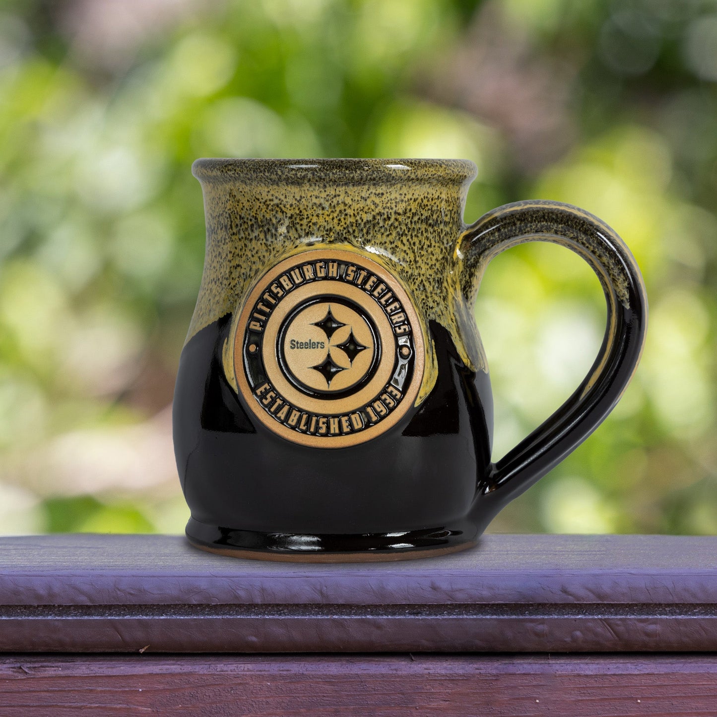 Pittsburgh Steelers 14-oz Two-Tone Tall Belly Mug, Handmade Large Ceramic Coffee Mug With Team Logo, Premium Deneen Pottery Made in USA
