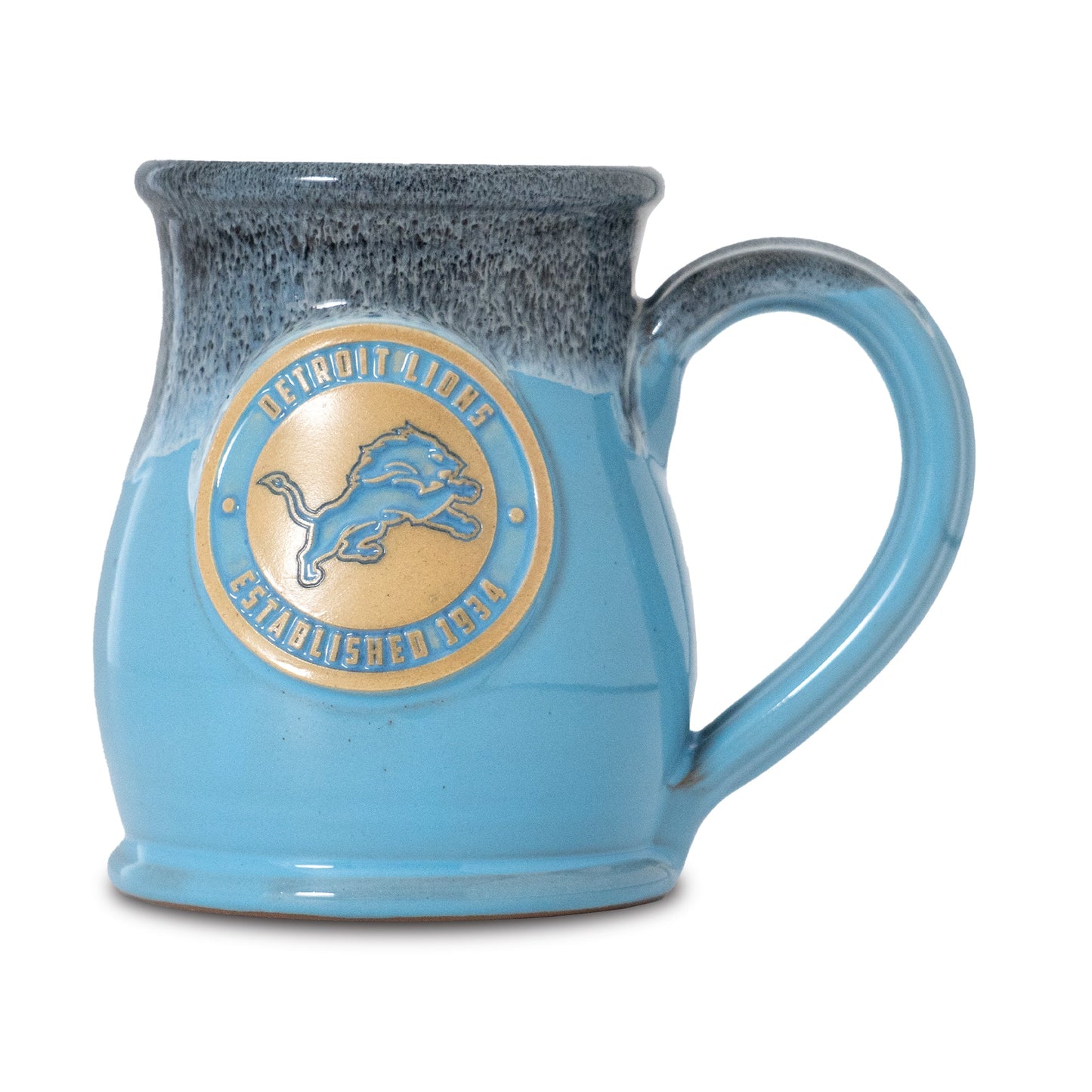 Detroit Lions 14-oz Two-Tone Tall Belly Mug, Handmade Large Ceramic Coffee Mug With Team Logo, Premium Deneen Pottery Made in USA