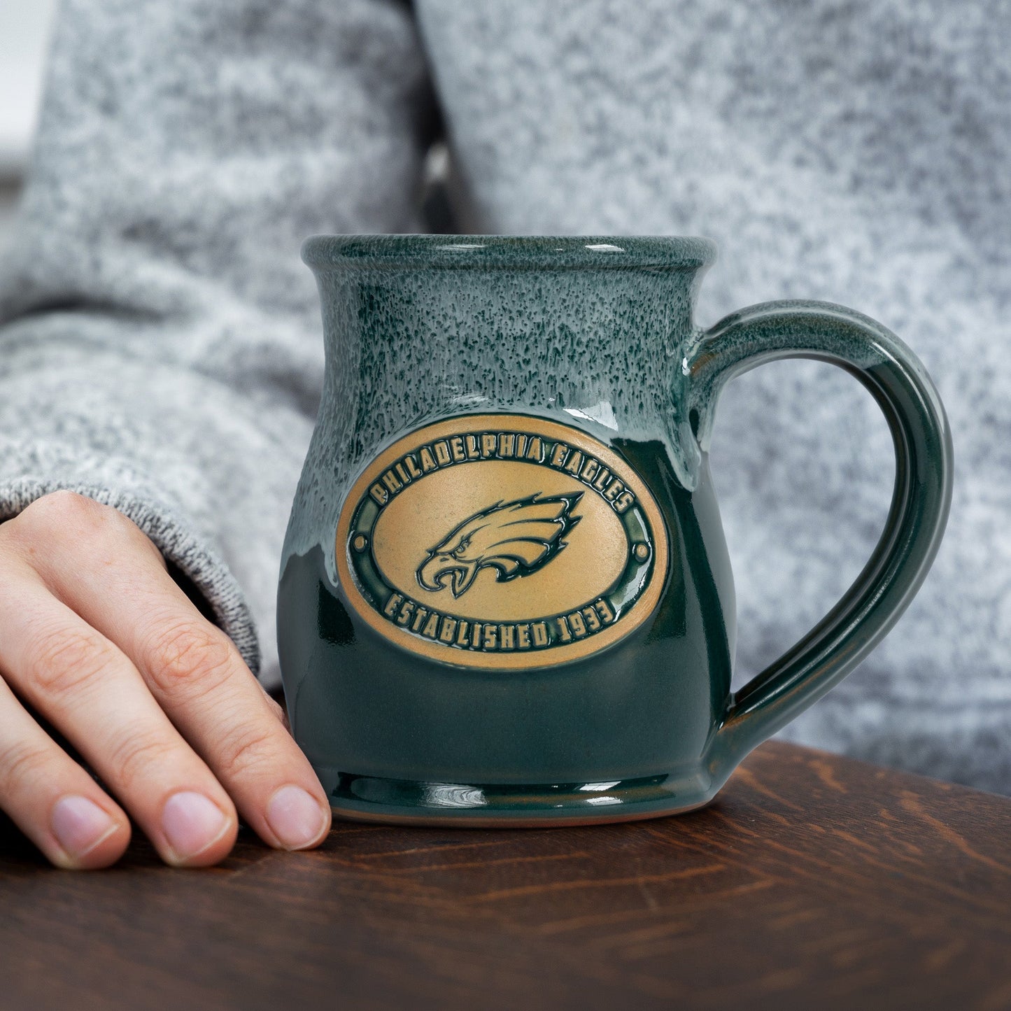 Philadelphia Eagles 14-oz Two-Tone Tall Belly Mug, Handmade Large Ceramic Coffee Mug With Team Logo, Premium Deneen Pottery Made in USA