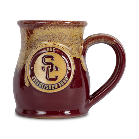 Southern California Trojans 14-oz Two-Tone Tall Belly Mug, Handmade Large Ceramic Coffee Mug With Team Logo, Premium Deneen Pottery Made in USA
