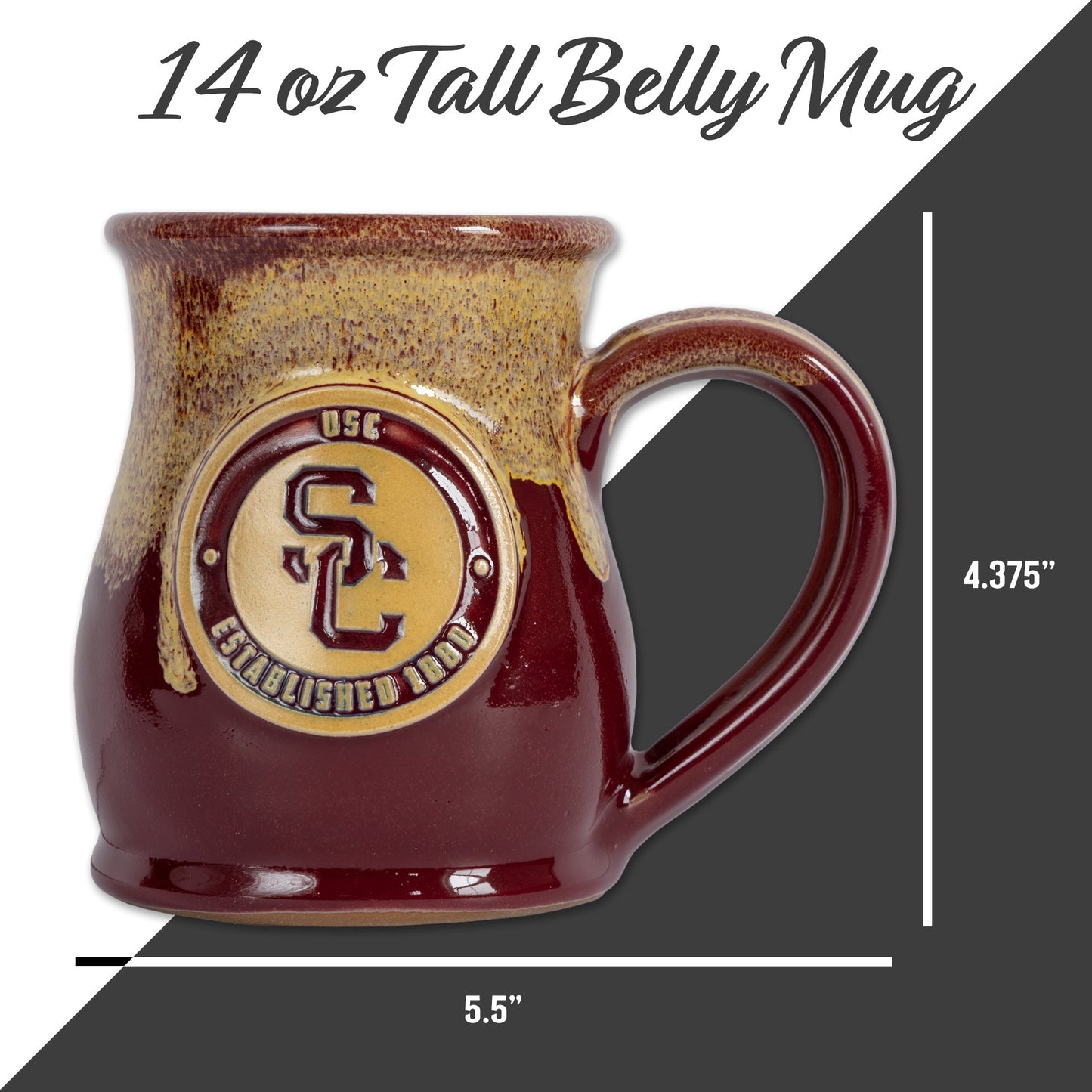 Southern California Trojans 14-oz Two-Tone Tall Belly Mug, Handmade Large Ceramic Coffee Mug With Team Logo, Premium Deneen Pottery Made in USA