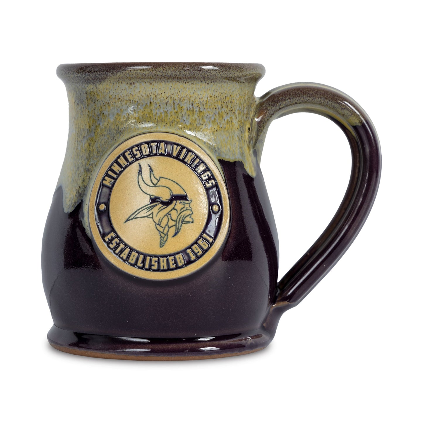 Minnesota Vikings 14-oz Two-Tone Tall Belly Mug, Handmade Large Ceramic Coffee Mug With Team Logo, Premium Deneen Pottery Made in USA