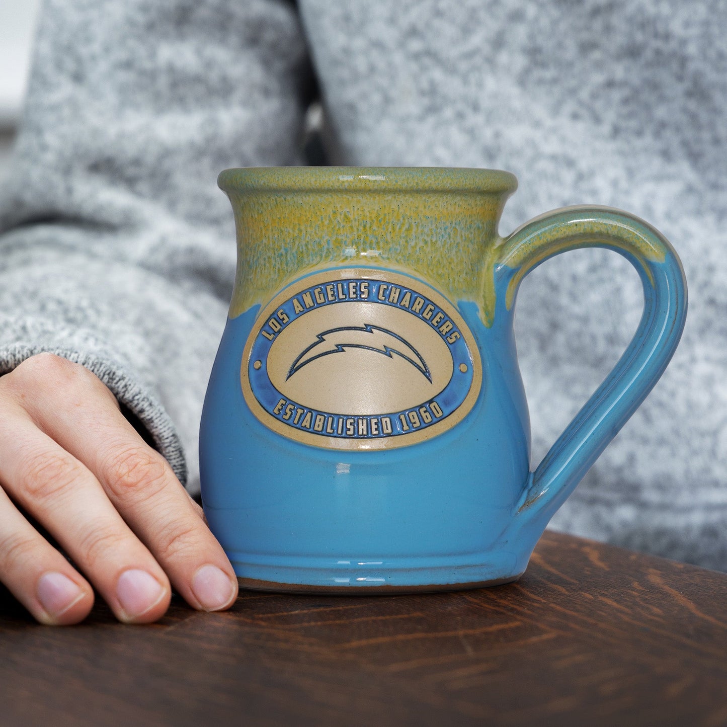 Los Angeles Chargers 14-oz Two-Tone Tall Belly Mug, Handmade Large Ceramic Coffee Mug With Team Logo, Premium Deneen Pottery Made in USA