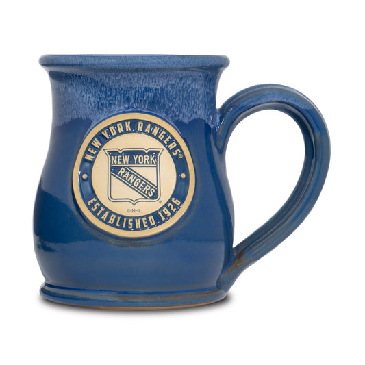 New York Rangers 14-oz Two-Tone Tall Belly Mug, Handmade Large Ceramic Coffee Mug With Team Logo, Premium Deneen Pottery Made in USA