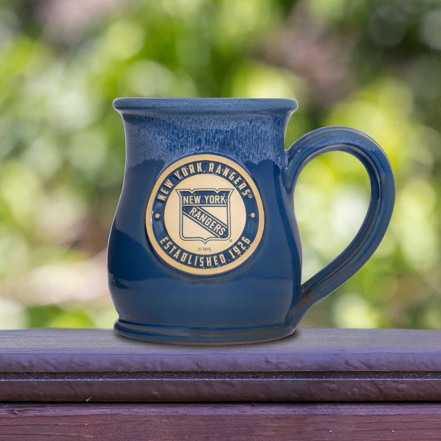 New York Rangers 14-oz Two-Tone Tall Belly Mug, Handmade Large Ceramic Coffee Mug With Team Logo, Premium Deneen Pottery Made in USA