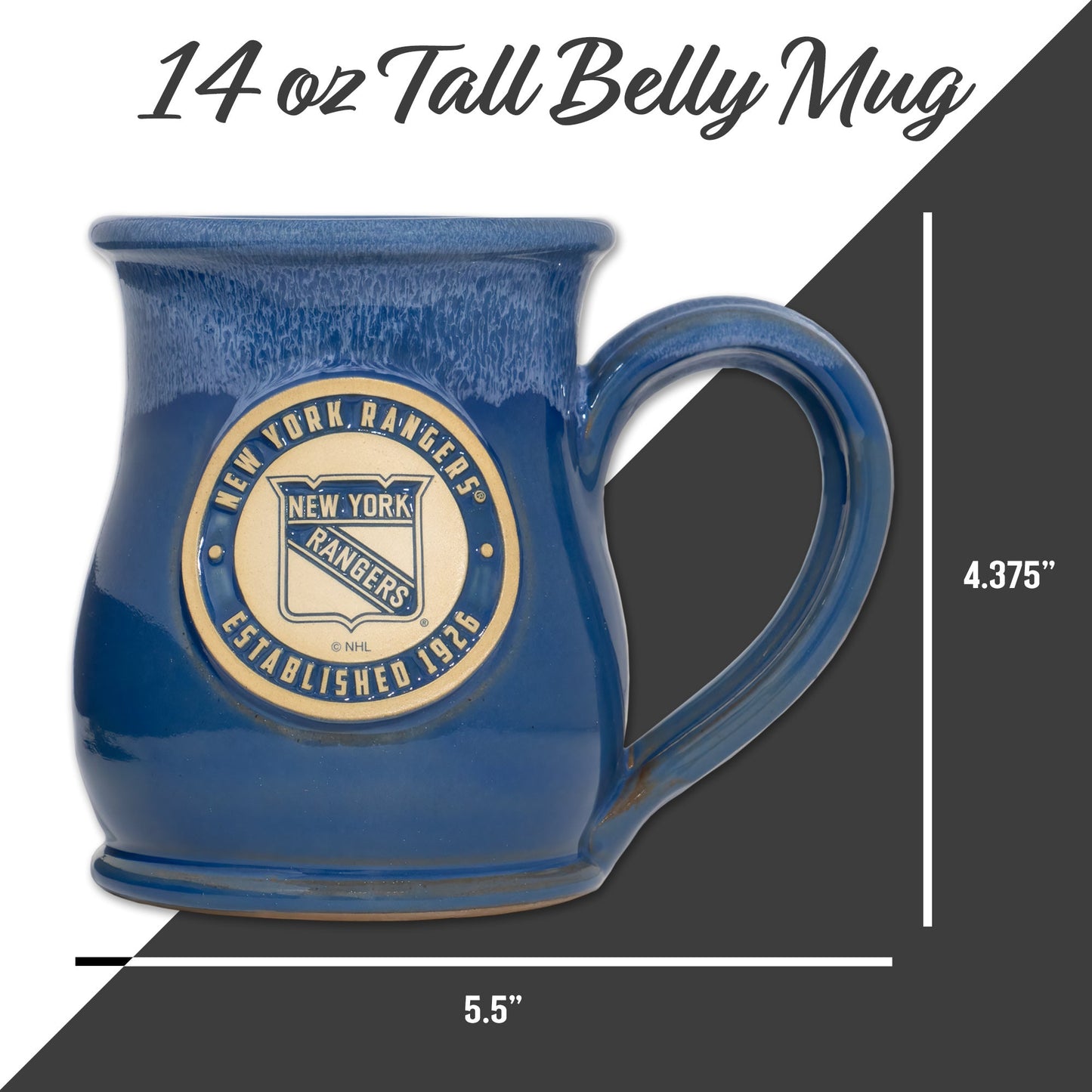 New York Rangers 14-oz Two-Tone Tall Belly Mug, Handmade Large Ceramic Coffee Mug With Team Logo, Premium Deneen Pottery Made in USA