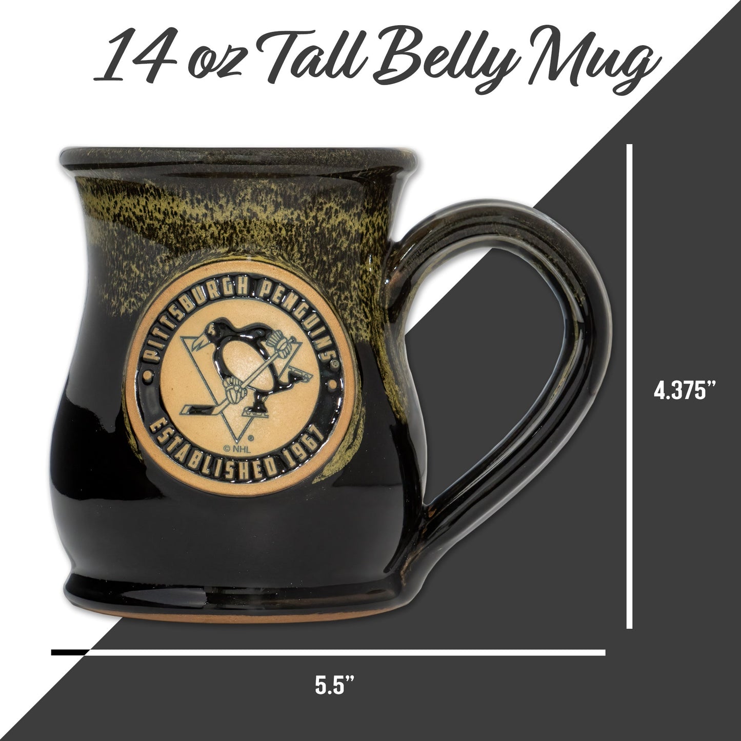 Pittsburgh Penguins 14-oz Two-Tone Tall Belly Mug, Handmade Large Ceramic Coffee Mug With Team Logo, Premium Deneen Pottery Made in USA