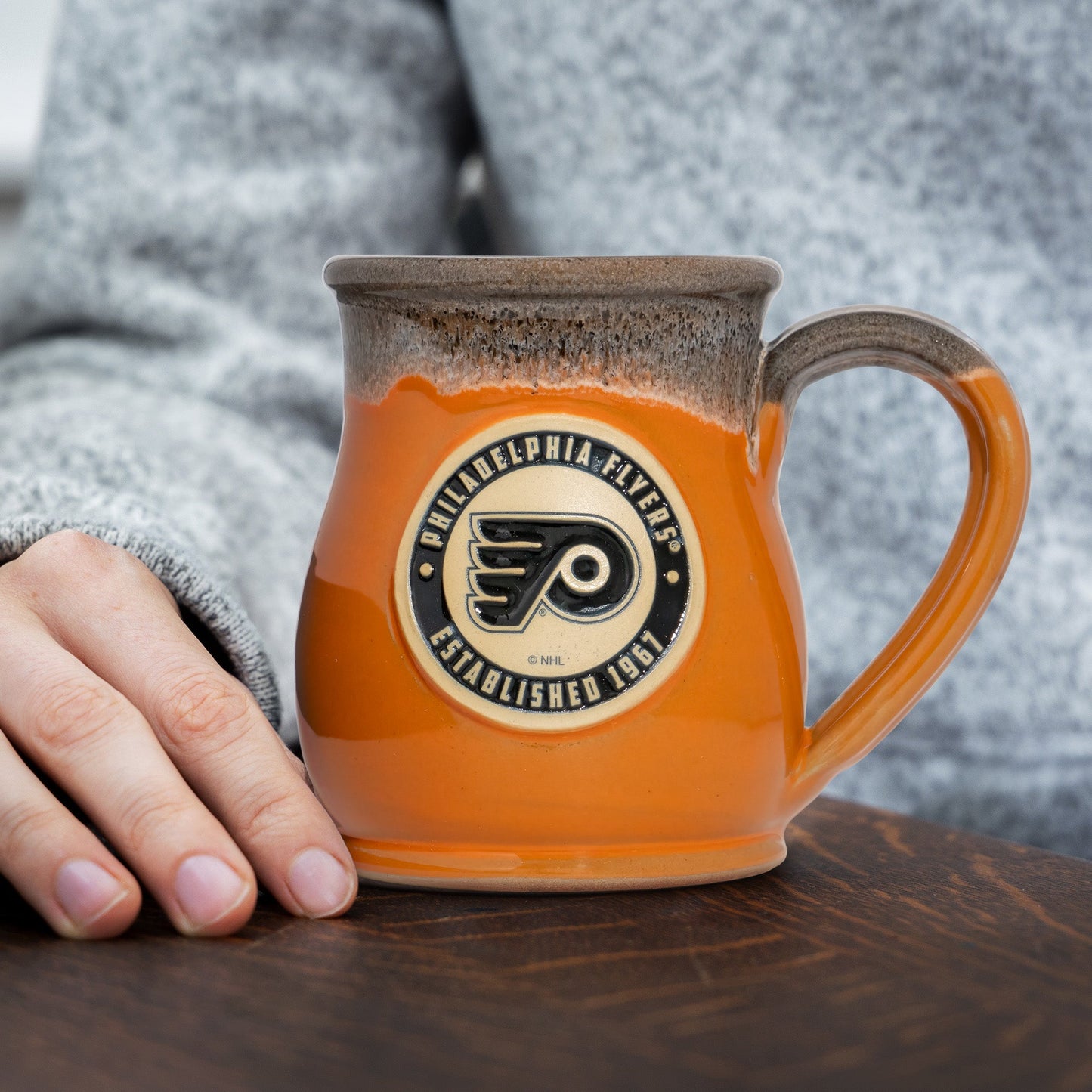 Philadelphia Flyers 14-oz Two-Tone Tall Belly Mug, Handmade Large Ceramic Coffee Mug With Team Logo, Premium Deneen Pottery Made in USA