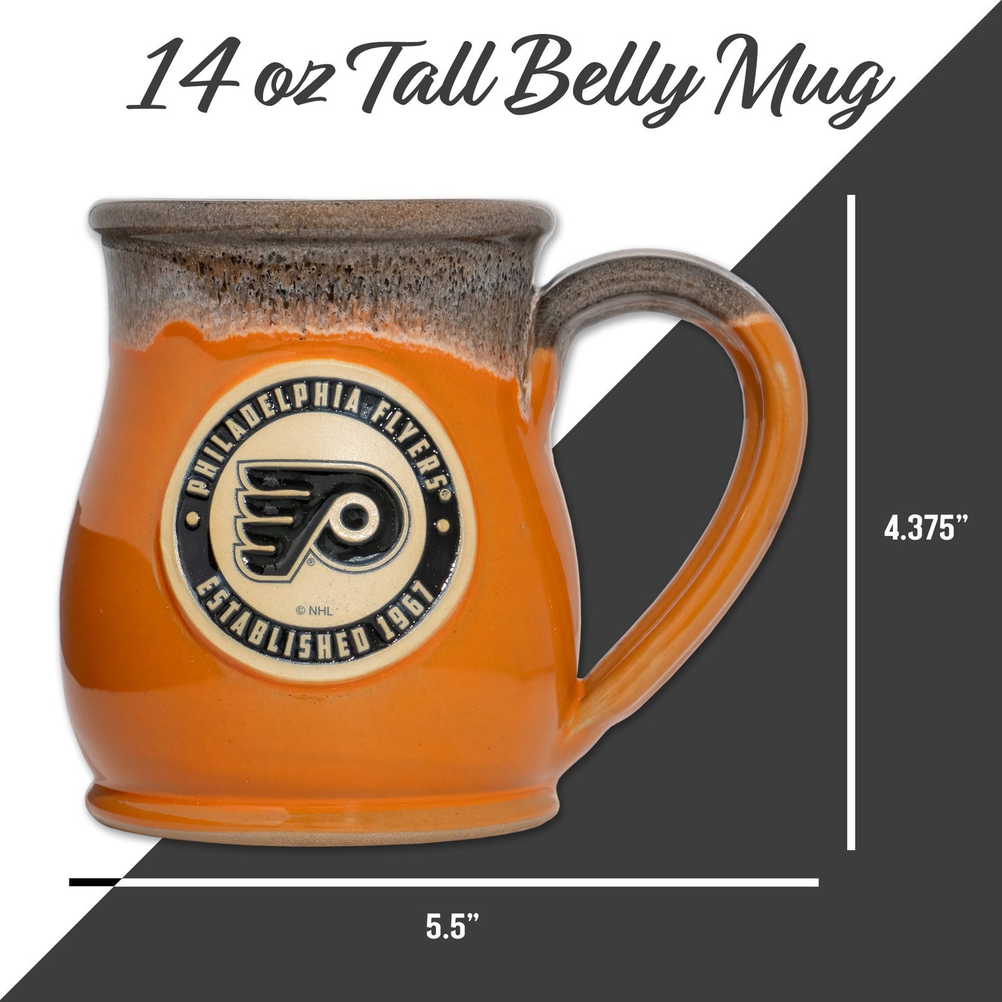 Philadelphia Flyers 14-oz Two-Tone Tall Belly Mug, Handmade Large Ceramic Coffee Mug With Team Logo, Premium Deneen Pottery Made in USA