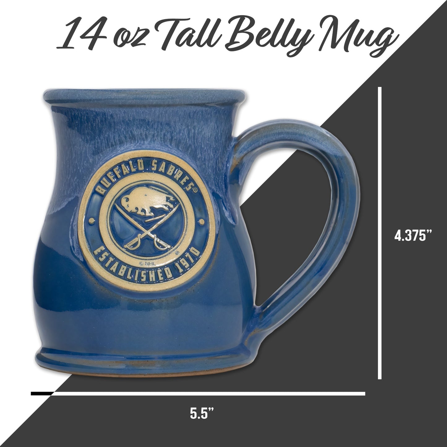 Buffalo Sabres 14-oz Two-Tone Tall Belly Mug, Handmade Large Ceramic Coffee Mug With Team Logo, Premium Deneen Pottery Made in USA