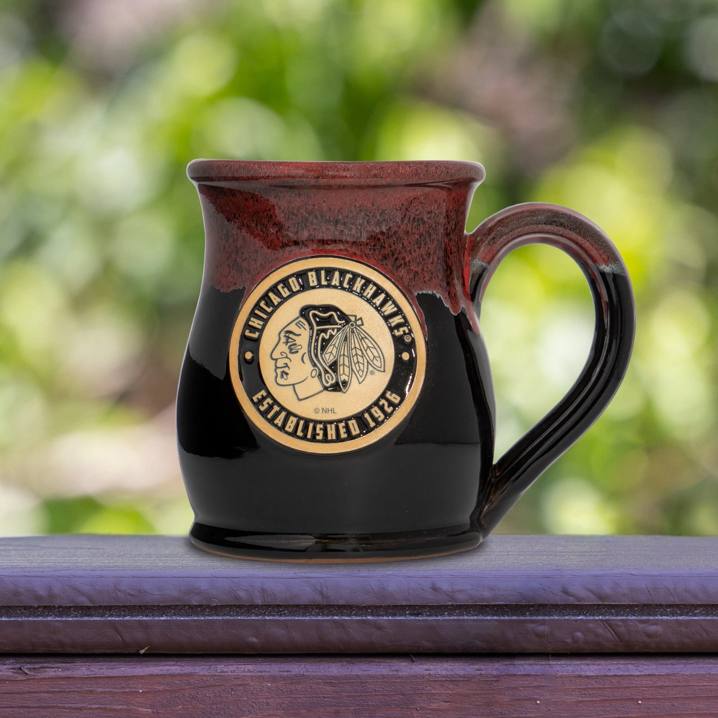 Chicago Blackhawks 14-oz Two-Tone Tall Belly Mug, Handmade Large Ceramic Coffee Mug With Team Logo, Premium Deneen Pottery Made in USA