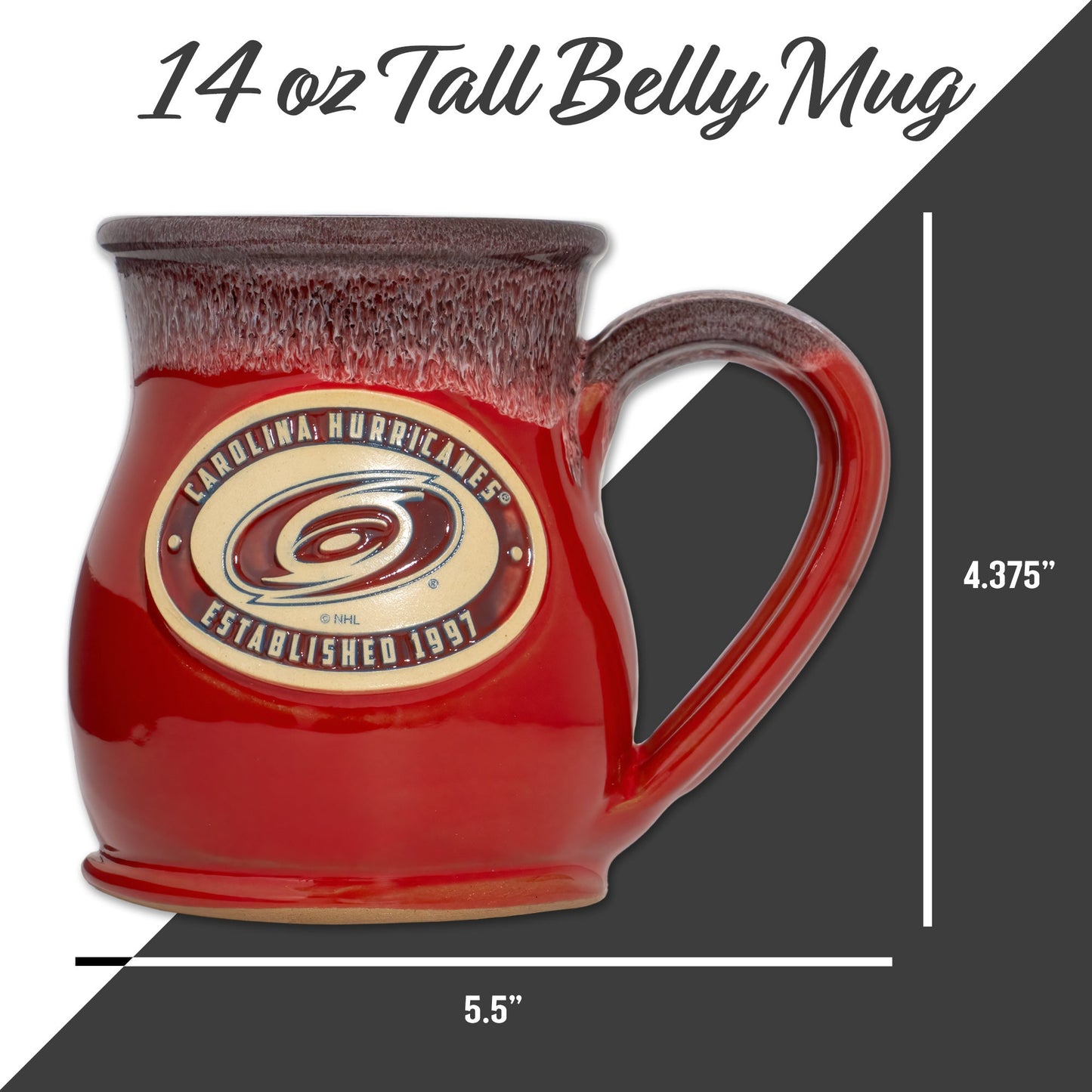 Carolina Hurricanes 14-oz Two-Tone Tall Belly Mug, Handmade Large Ceramic Coffee Mug With Team Logo, Premium Deneen Pottery Made in USA