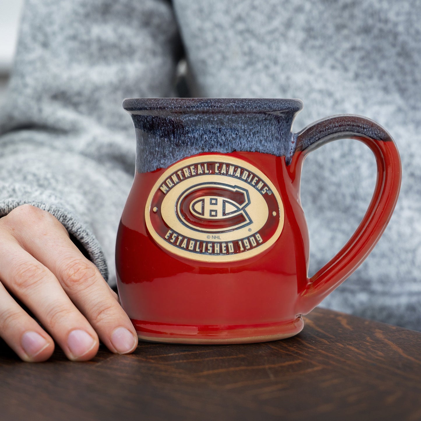 Montreal Canadiens 14-oz Two-Tone Tall Belly Mug, Handmade Large Ceramic Coffee Mug With Team Logo, Premium Deneen Pottery Made in USA