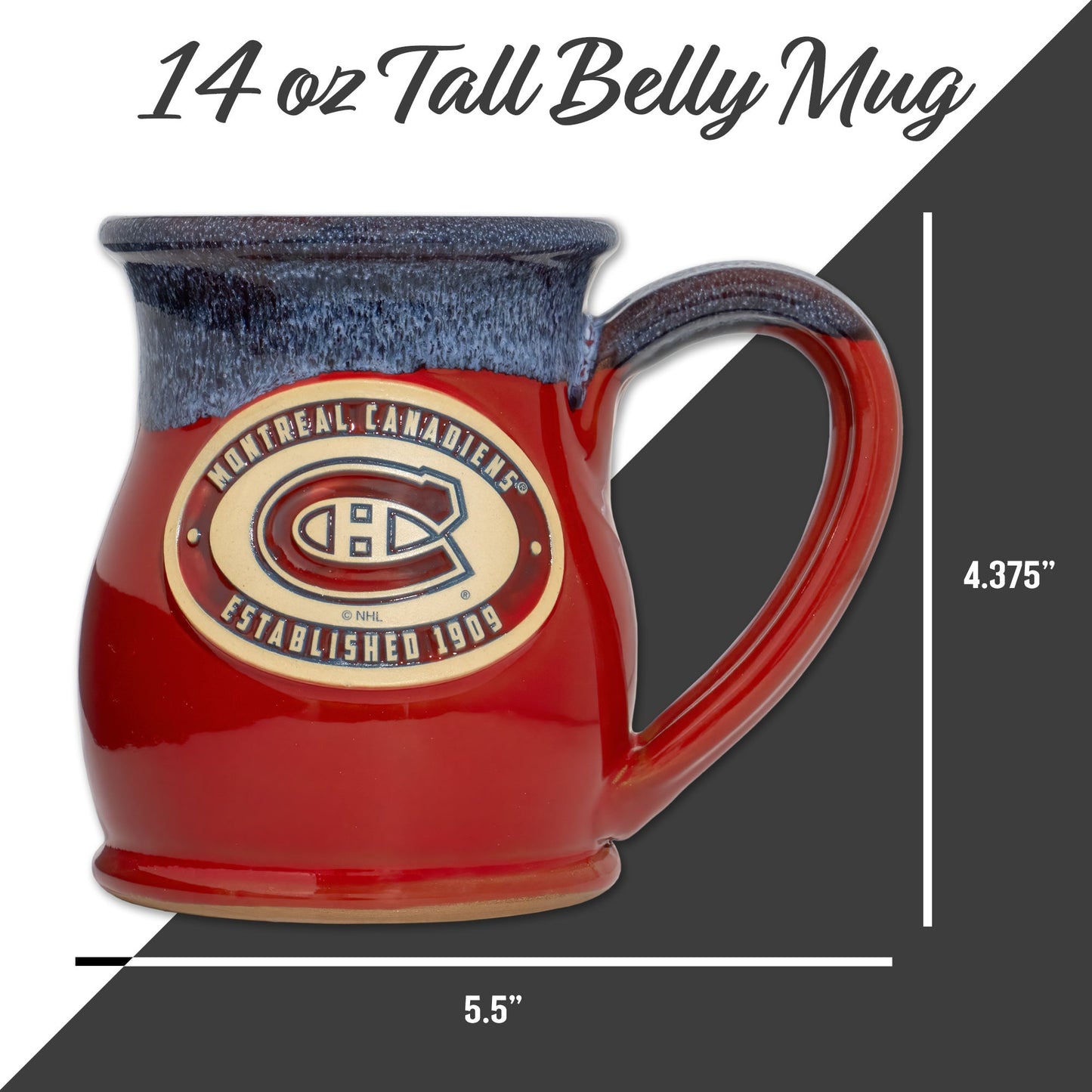 Montreal Canadiens 14-oz Two-Tone Tall Belly Mug, Handmade Large Ceramic Coffee Mug With Team Logo, Premium Deneen Pottery Made in USA