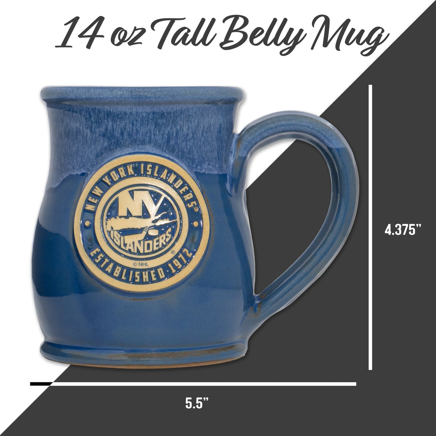 New York Islanders 14-oz Two-Tone Tall Belly Mug, Handmade Large Ceramic Coffee Mug With Team Logo, Premium Deneen Pottery Made in USA